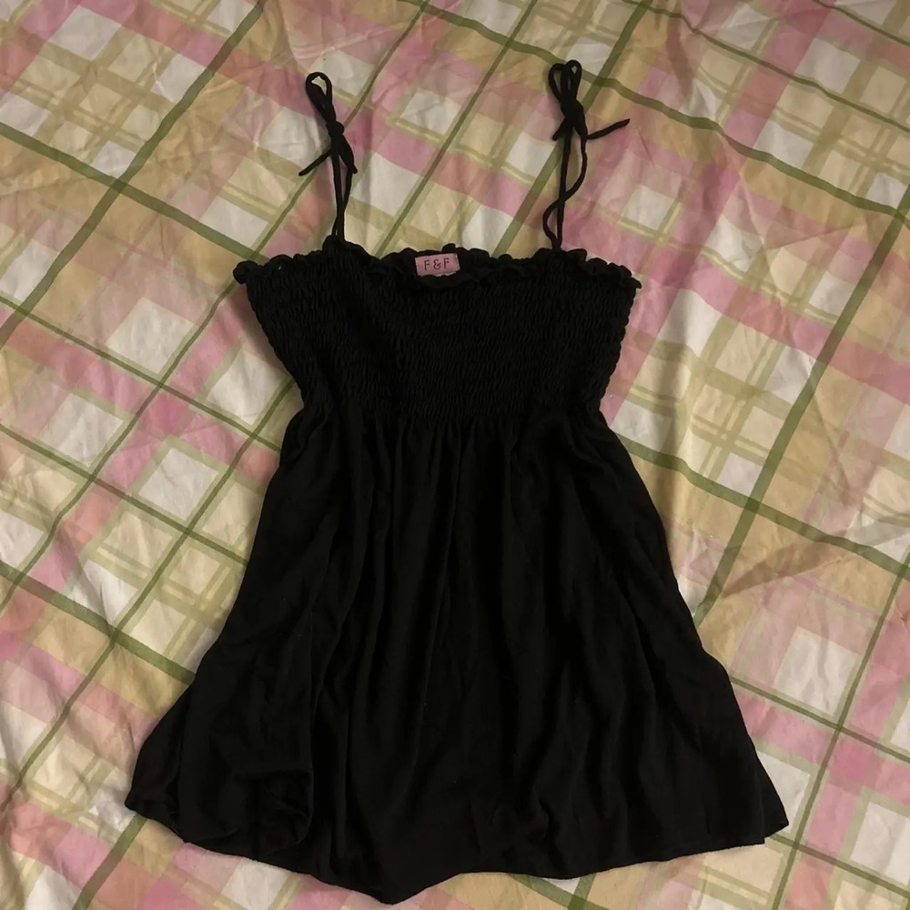 F&F Black Smocked Tie-Strap Mini Dress
